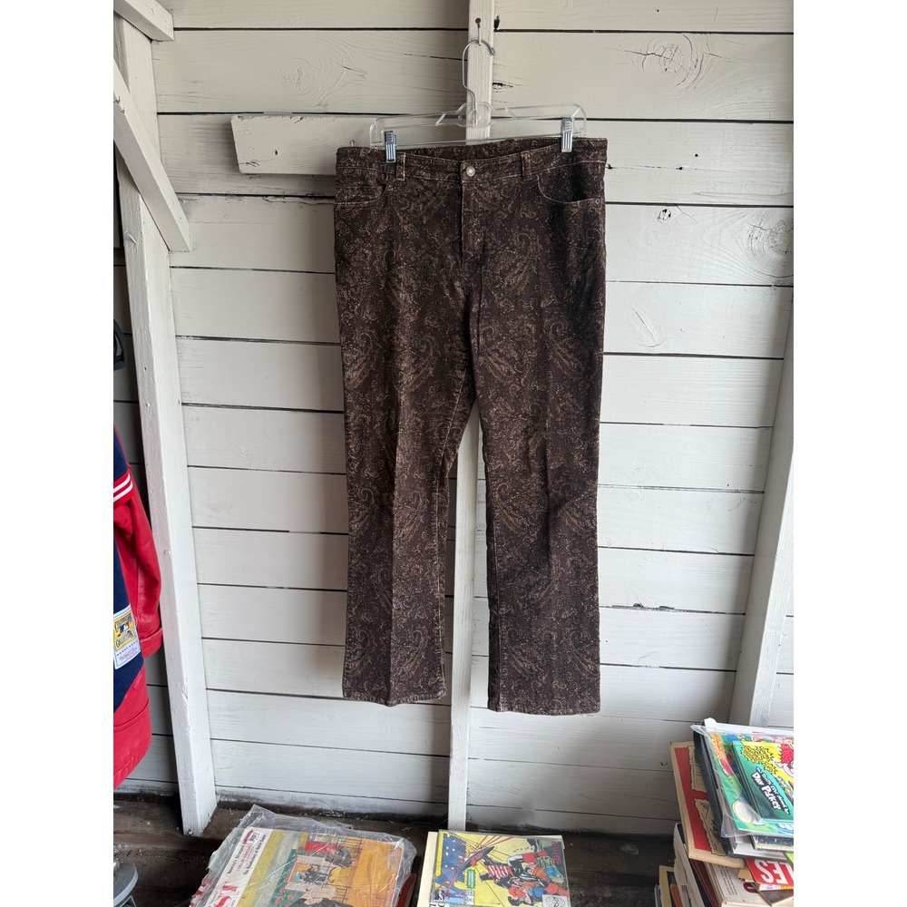 Jones New York Sport Brown Paisley Corduroy Straight Leg Pants Womens 12 Stretch